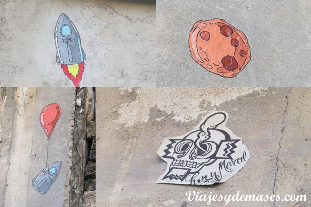 Nos sorprendió gratamente no ver grafitis ni rayados en las paredes en el casco antiguo. Lo único que encontramos, fueron estos dibujos pegados en un par de casas abandonadas más alejadas del centro histórico.